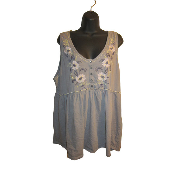 Boho Cottagecore Embroidered Sleeveless Babydoll Top Torrid 3X Gray - Picture 2 of 8